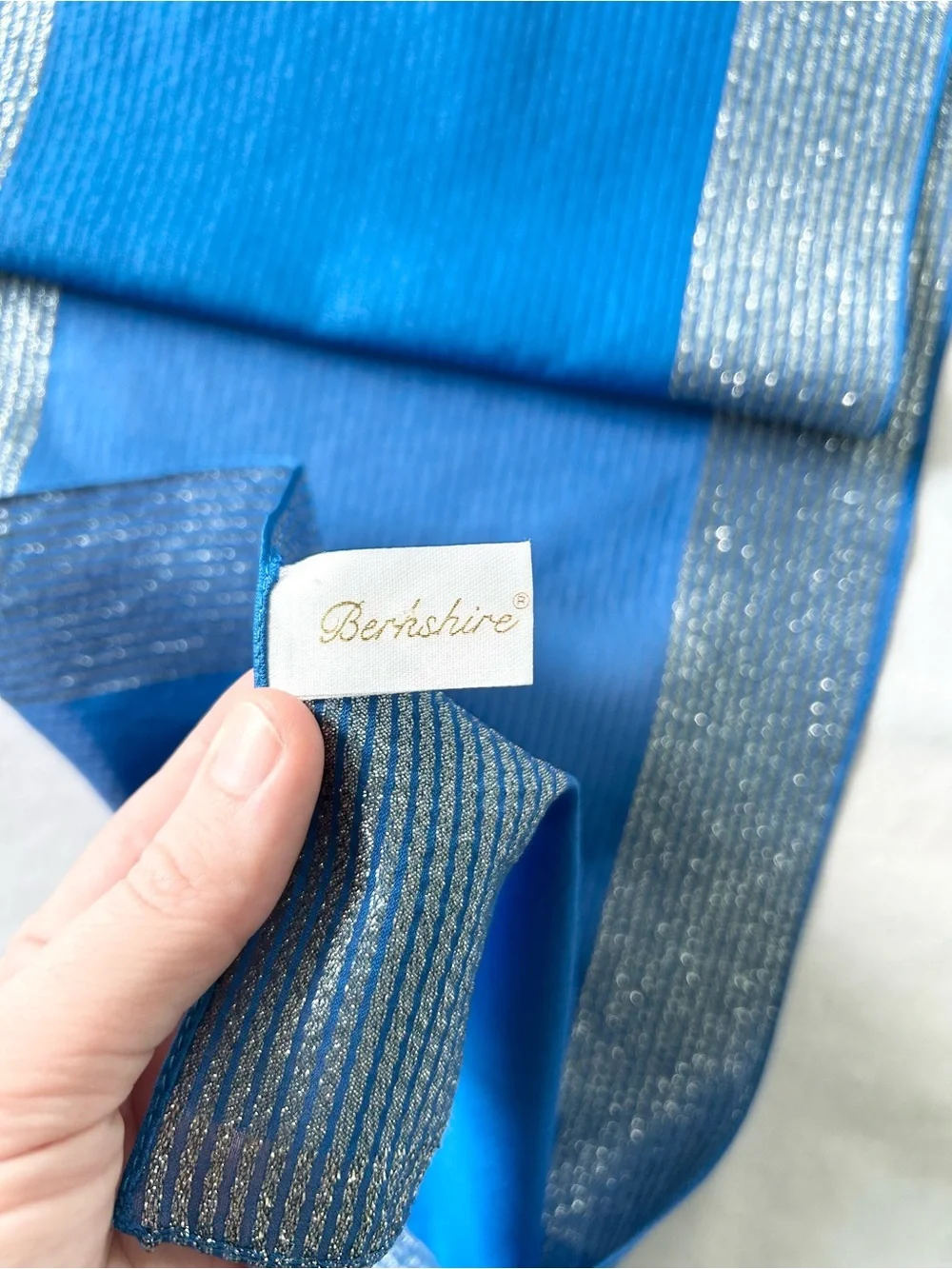 Berkshire Sheer Royal Blue Scarf w/ Silver Metallic Lurex Trim Sash Headwrap